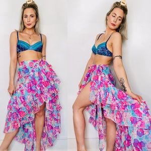 VINTAGE | Cotton Candy Ruffle Asymmetrical Salsa Wrap Sarong Beach Skirt
